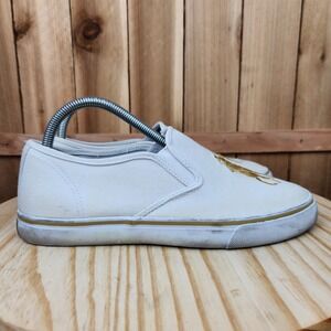 Vintage Polo Ralph Lauren Shoes Mens 8.5 B White Big Pony Canvas Slip On Sneaker